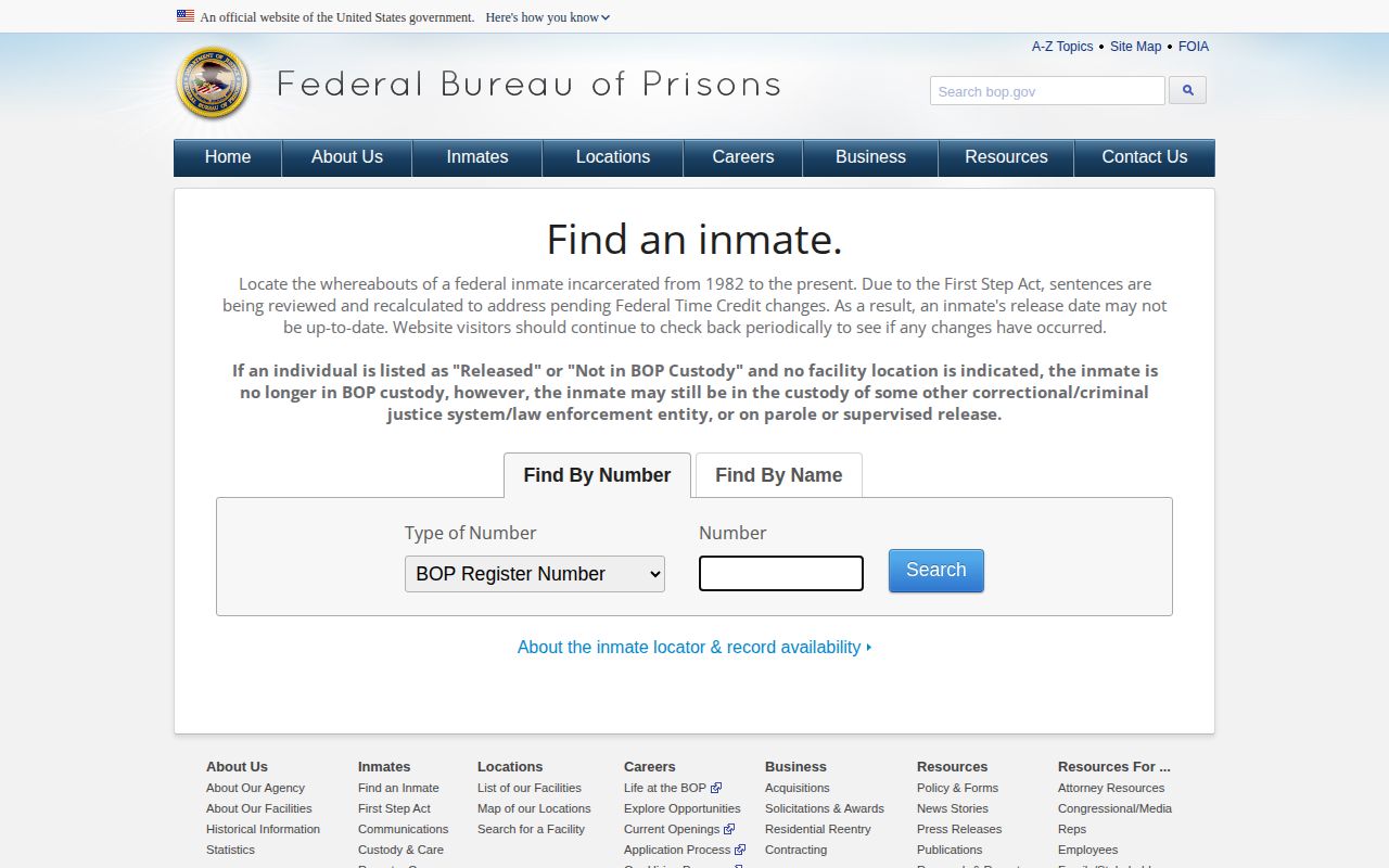 Federal BOP release locator for Perry County federal custody checks