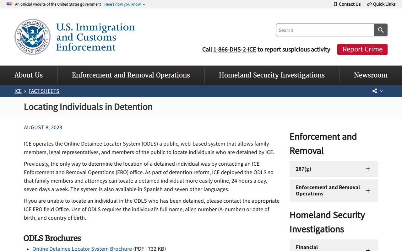 ICE detention release locator guidance for Perry County detainer checks